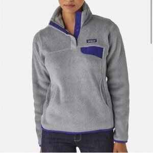 Patagonia Re-Tool Snap-T Fleece Pullover Size Large Gray Blue Trim Fleece Jacket